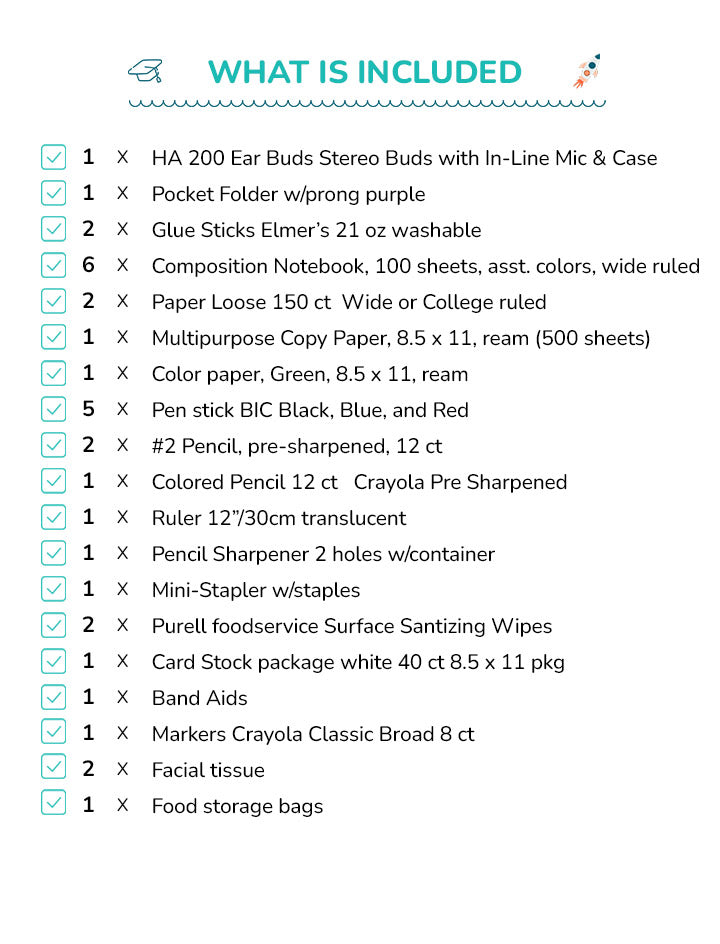 North Broward Academy of Excellence - Sixth Grade Supply Kit (Last Name N-Z)